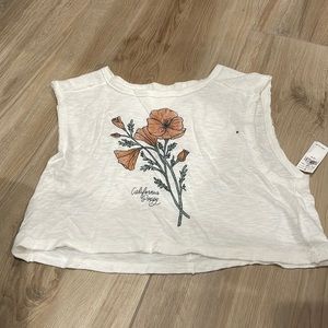 American Eagle floral California poppy graphic crop tank top